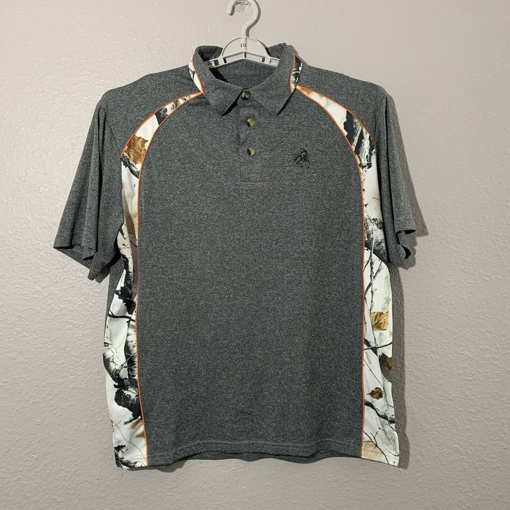 Legendary‎ Whitetails Men's LARGE Gray Polo Shirt Short Sleeve Button Camo